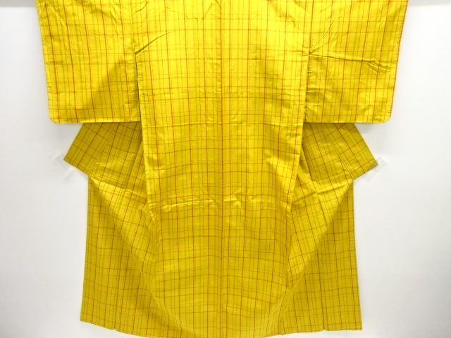 JAPANESE KIMONO / ANTIQUE ENSEMBLE KIMONO / SILK / YONEZAWA TSUMUGI / WOVEN GRID